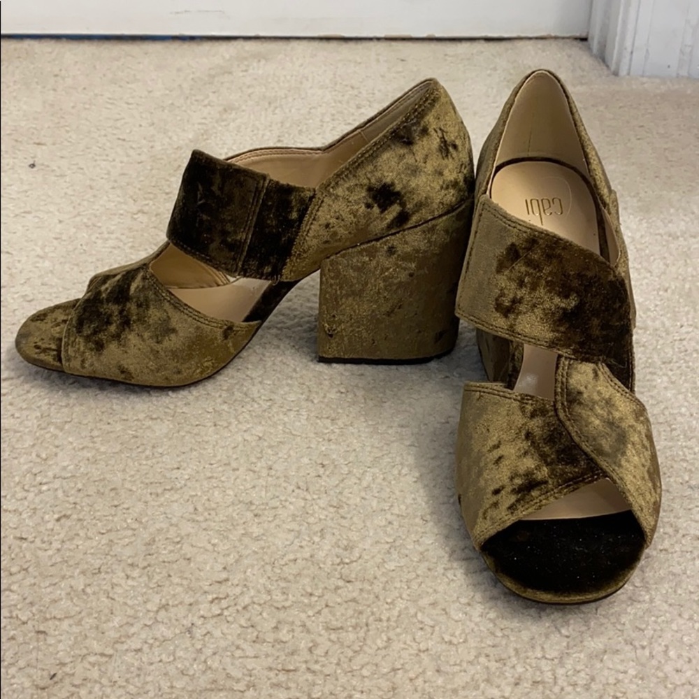 Cabi Green Velvet Chunky Heels